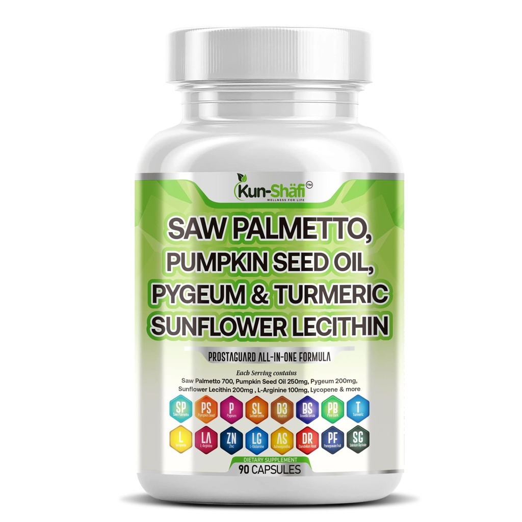 Saw Palmetto mit Sting Nettle, Pygeum, Kürbis Seed, Sunflower Lecithin, Turmeric & Ashwagandha – Prostata-Unterstützung für Männer mit Lycopin & Vitamin D3 – 90 Kapseln