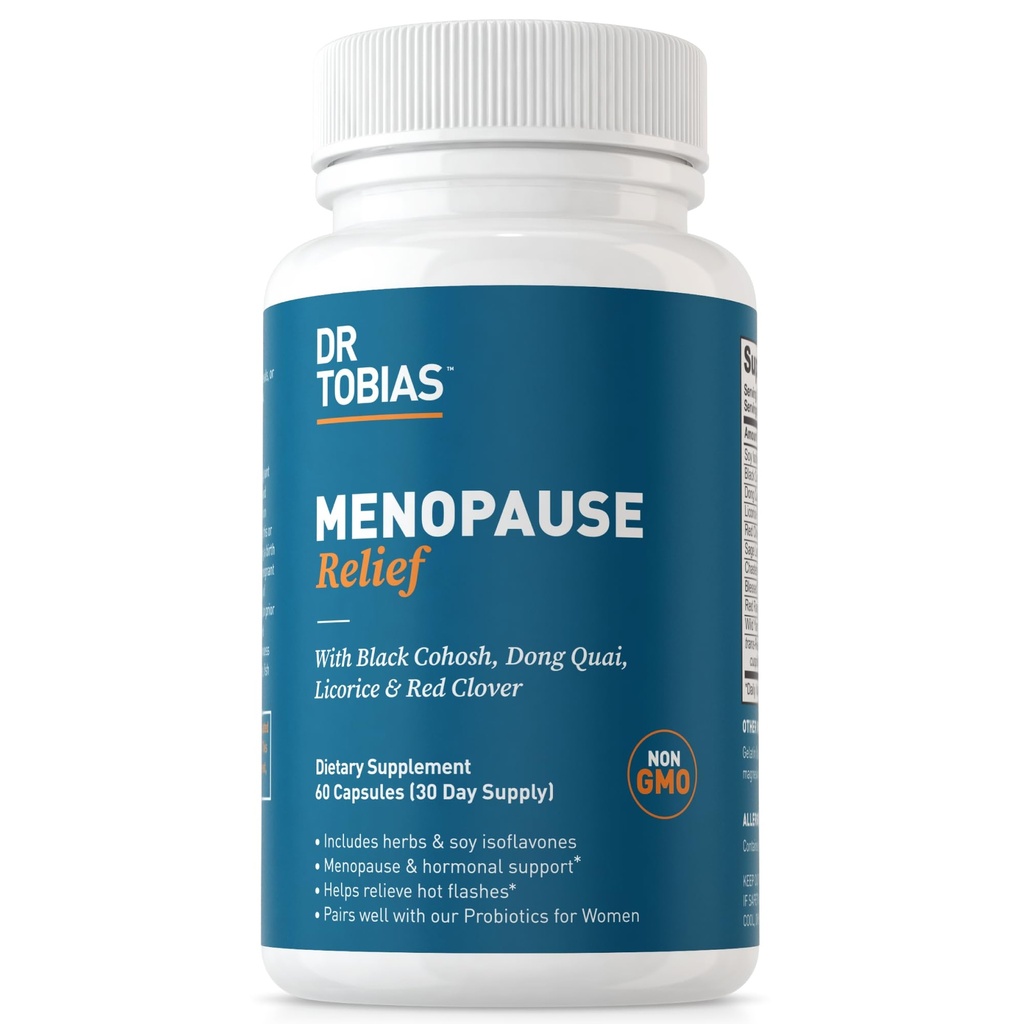 Dr. Tobias Menopause Rilievo con Cohosh nero, Soy Isoflavones, Don Quai, Hot Flash & Night Sweats Rilievo per le donne, Non OGM Menopause Supplementi per le donne, 60 capsule, 30 Servings