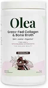 Olea Advanced Collagen & Bone Broth Powder, 10g Collage idrolizzato, 5g Bone Broth, Acido ialuronico, Probiotici, Enzimi – Supporta pelle, Capelli, Unghie, & Gut Health, Cioccolato ricco