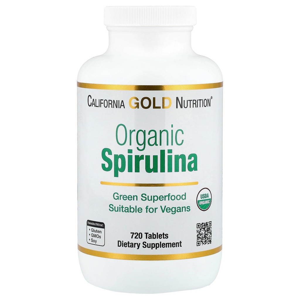 California Gold Nutrition Certified Organic Spirulina, USP Verified, USDA Organic, Non-GMO, 500 mg, 720 Vegetarische Tabletten