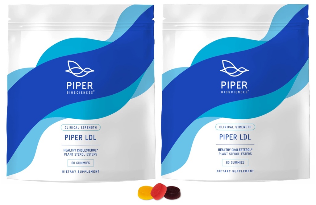 Piper LDL Force clinique Gummies de cholestérol sain (2280 mg d'esters de stérol par jour): Deux paquets chacun avec 60 Gummies, végétalien, 30 jours d'approvisionnement