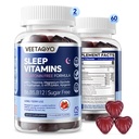 Supplément sans mélatonine 5-HTP GABA Gommies pour adultes et enfants 12+ avec L-Theanine, Magnésium Glycinate, L-Tryptophane, Apigenin - Sans sucre, Fraise Flavor, Vegan, 120 Comte