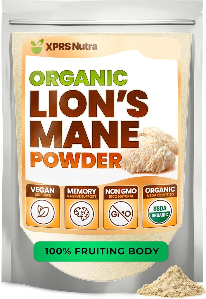 XPRS Nutra Organic Lion's Mane Mushroom Powder - Premium für Psychische Klarheit, Kognition und Immunität - Vegan Friendly (16 oz)