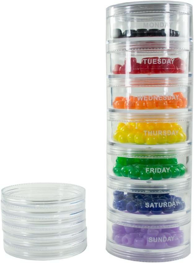 GMS Grande 7 giorni Stack-able Pill Organizer Case per il Farmaco, Vitamine e Supplementi con 7 coperchi - Uno per ogni contenitore portatile e rimovibile (clear)