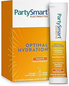 Himalaya PartySmart Orange Electrolytes Powder Packets, 12 Count, Supporta l'idratazione, Reidrata con Sodio & Potassium, Vitamina C & More, Antiossidante Recovery Blend Milk Thistle, Ginger & Turmeric