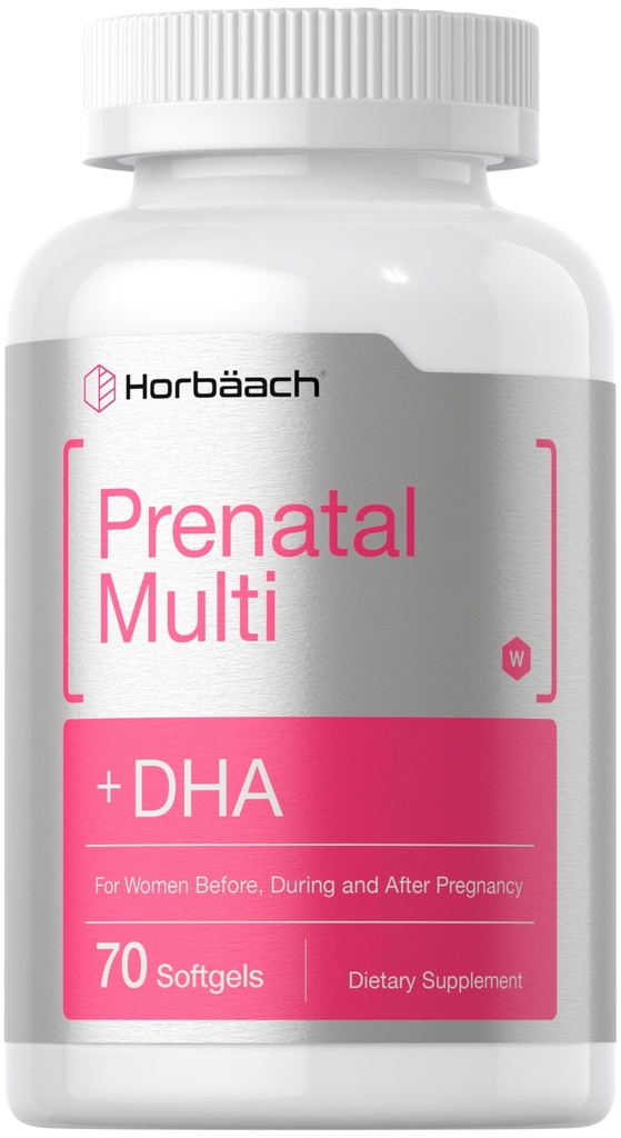 Horbäach Damen Prenatal Multivitamin mit DHA, Eisen und Folsäure | 70 Softgels | Non-GMO & Gluten Kostenlos