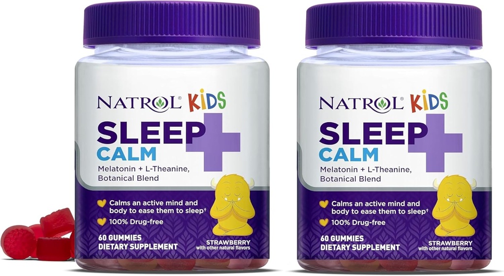 Natrol Kids Sleep+ Calm, Melatonin e L-teanina, Gommie per il sonno con miscele di Botancial, 100% Droga-Free, 60 Conte (Pack of 2)