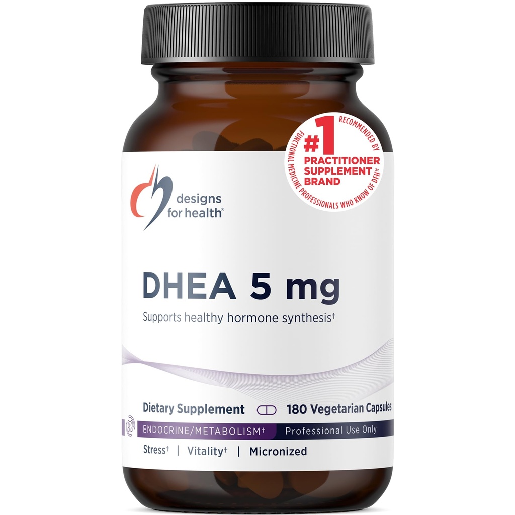 Designs für Gesundheit DHEA 5mg - DHEA-Ergänzung für Männer + Frauen - Ergänzung zur Unterstützung gesunder Alterung, Muskel-Integrität, Energie + Hormon-Synthese - Non-GMO (180 Kapseln)