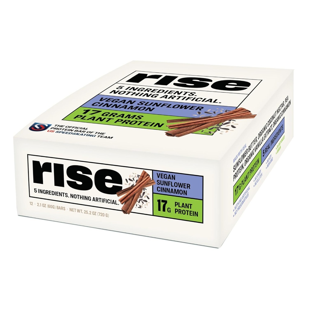 Rise Pea Protein Bar - Vegan Sunflower Cinnamon | Frühstück Bar & Protein Snack 17g Protein Nur 5 ganze Lebensmittel Zutaten Non-GMO Gluten-Free Soy Free
