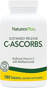 NaturesPlus C-Ascorbs Bouffées de vitamine C, libération prolongée - 4000 mg, 180 comprimés végétariens - Super Potence Immmune support avec ascorbates minéraux, antioxydant - sans gluten - 45 portions