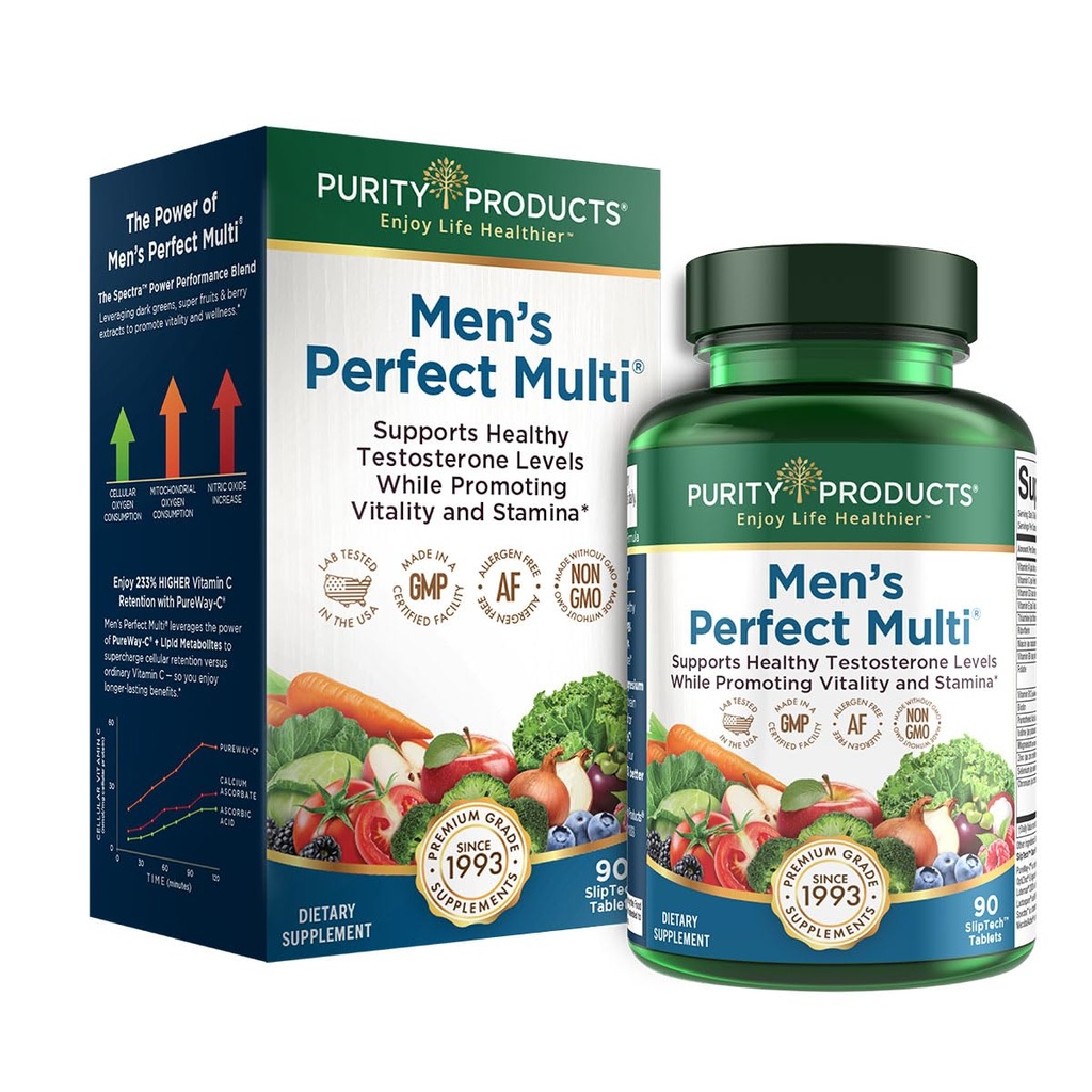Purity Products Uomo Perfetto Multi da Vitamine, Minerali e Phytonutrients - Promuove Energia, Vitalità e Stamina - Facile da ingoiare - 90 compresse