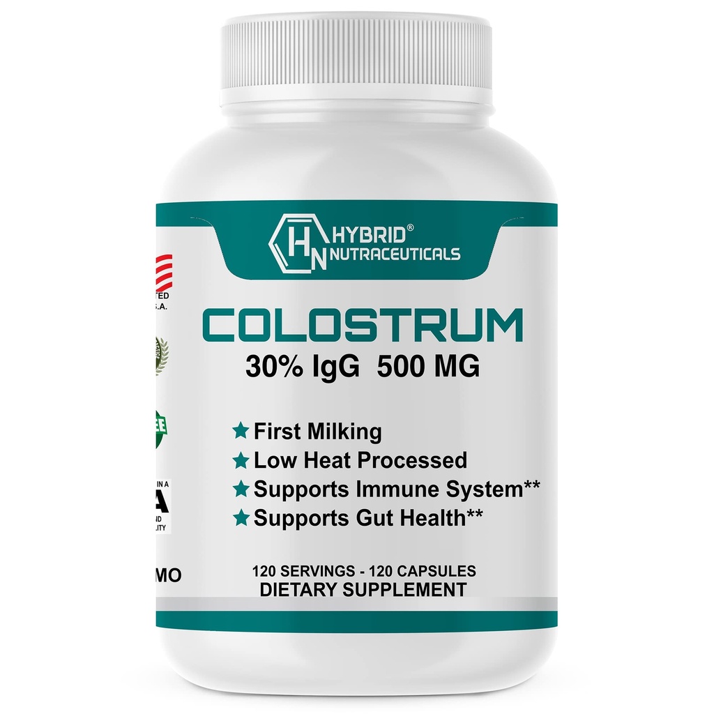 Ibrido Nutraceuticals Bovine Colostrum Supplement - Muscle Building - Supporto Immune - Potente Digestione - Lactoferrin Supplement (120 capsule di Colostrum - 500mg - 30% IgG)