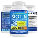 Biotina e Collagene Vitamine + Cheratina con Folato - trattamenti per la perdita di capelli per le donne e gli uomini - Follicle, Integratori per la pelle e l'unghia per la crescita dei capelli e supporto post-parto - OGM Free & Gluten Free (120 Caps)