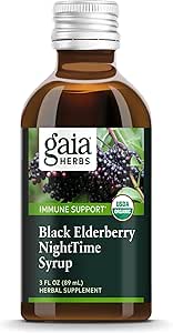 Gaia Herbs Black Elderberry, Nighttime Syrup - Integratore di supporto immunitario - con Organic Black Elderberries, California Poppy & Lemon Balm per il sonno riposante & Immune Defense - 3 Fl Oz (18-Day Supply)