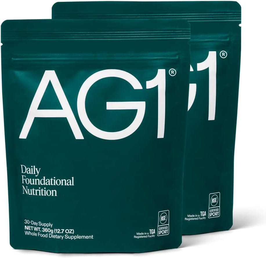 AG1 Greens Powder Supplement | Verbessern Gut Gesundheit | Multivitamin, Probiotisch, Glutenfrei, Vegan und Keto Friendly | 75 Vitamine (Athletic Greens) - 2 Pack, Classic Formula (30 Portionen pro Pouch)