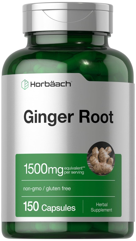 Horbäach Ginger Root Kapseln 1500 mg | 150 Pillen | Non-GMO, Gluten Free | Ginger Root Extract