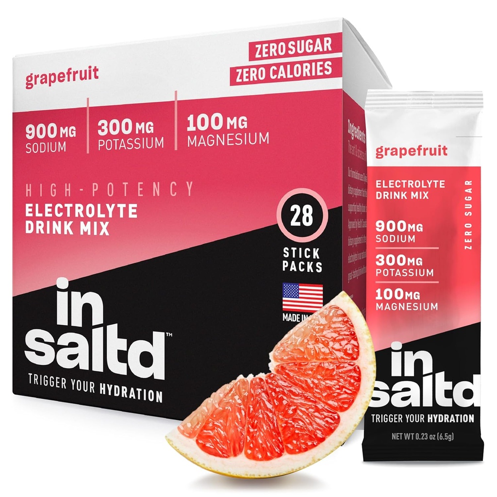 Imballaggi in polvere di elettroliti senza zucchero di INSALTDTM con nessun retrogusto Stevia | Confezioni ad alta potenza | Bevande elettrolitiche Keto | Miscela di bevanda di di digiuno intermittente | 28 Pack (Grapefruit)