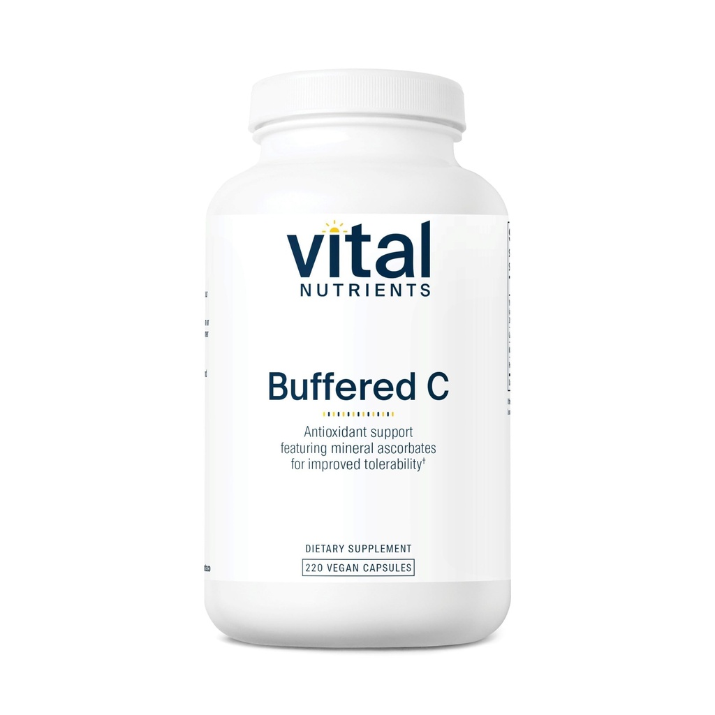 Vital Nährstoffe Gepuffertes Vitamin C 500mg | Vegan Gentle Vitamin C für empfindliche Individuen* | Immununterstützungsergänzung* | Gluten, Milch und Soja Kostenlose | Non-GMO | 220 Kapseln