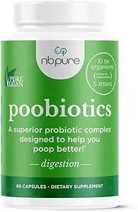 nbpure Poobiotics, Vegan Pre & Probiotics – Gut Health & Microbiome Balance Support for Men & Women – Supporta IBS, Diarrea, costipazione, Leaky Gut Relief – Lactobacillus & Bifidobacterium
