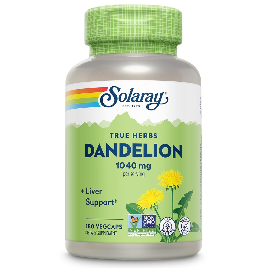 SOLARAY Dandelion Root Supplement - Gesunde Nieren- und Leberunterstützung - 1.040 mg pro Servieren - Vegan, Lab Verified, 60-Tage Garantie - 90 Servierungen, 180 VegCaps
