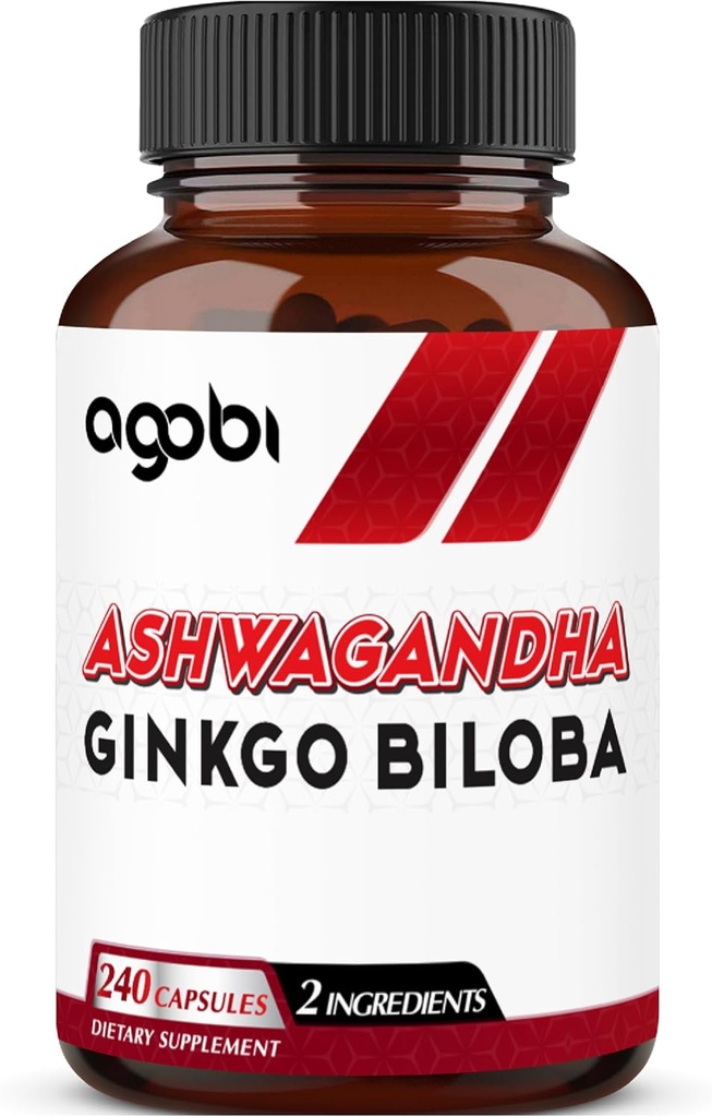 agobi 1600mg Ashwagandha mit Ginkgo Biloba Ergänzung - Super Extract Formel für Immunsystem, Energieproduktion, Gedächtnis Gesundheit & Fokus - 240 Veggie Kapseln