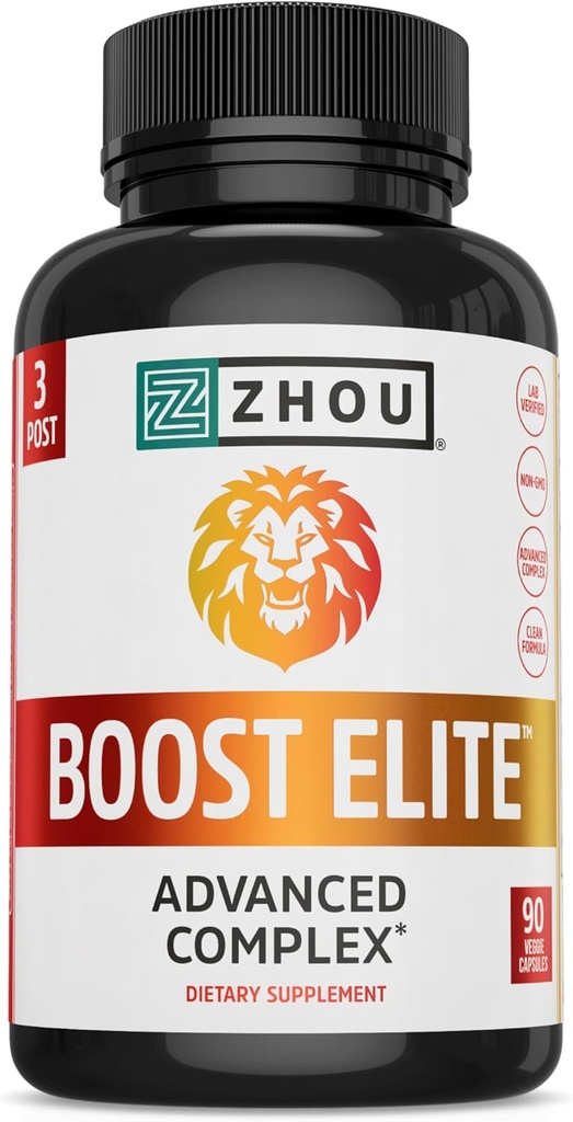 Zhou Boost Elite - Integratore energetico, Pillole di supporto muscolare naturale per gli uomini con Tribulus, Fenugreek, Ginseng e Maca - 90 capsule vegetali