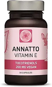 Annatto Tocotriénols Végétaux supplément de vitamine E, sans tocophérol, gélules d'Eannatto sans HAP et contaminants - Amélioration de Deltagold - 200mg - Non-OGM et antioxydant (30)