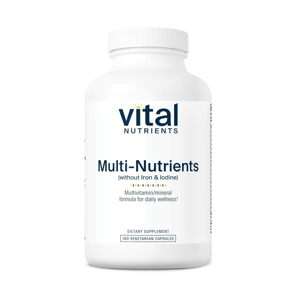 Vital-Nährstoffe Multi-Nutrients mit No Iron oder Iodine | Umfassende vegetarische tägliche Multivitamin und Mineralformel mit potenten Antioxidantien* | Gluten, Dairy und Soy Free | 180 Kapseln