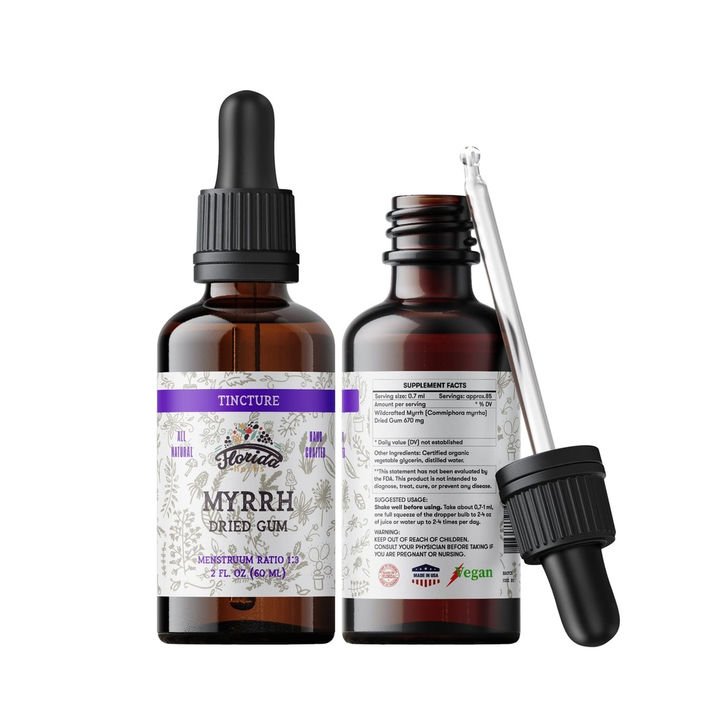 Myrrh Tincture, Myrrh Extract (Commiphora myrrha) for Indigestion - Non-GMO in Cold-Pressed Organic Vegetable Glycerin 670 mg, Supplements 670 mg