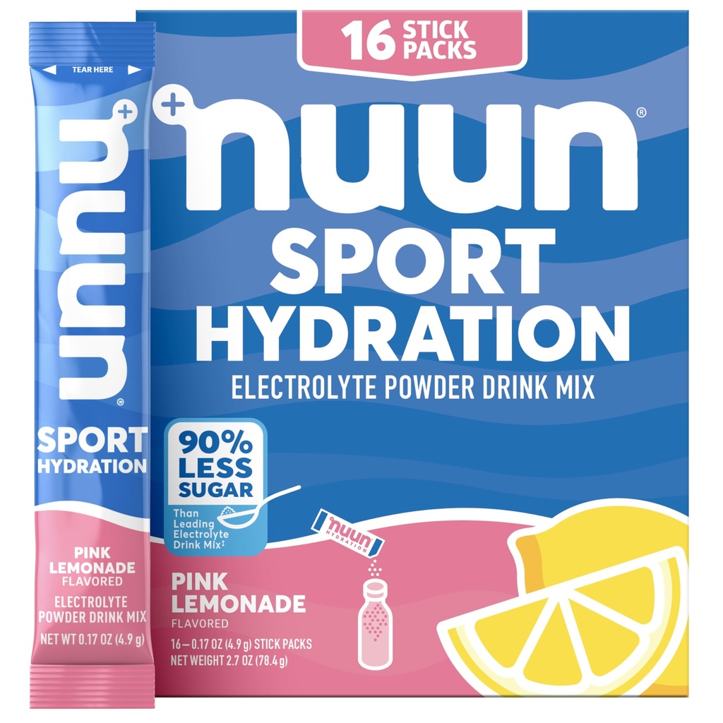 Nuun Sport Electrolyte Powder Packets con Magnesio, Calcio, Potassio, Cloruro e Sodio, Idratazione Packets per On-the-Go, Pink Lemonade Flavor, Gluten Free & Vegan, 16 Serve singole