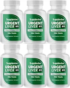 Urgent Foie 911 complément de soutien du foie foie Nettoyez le détox et la formule de réparation avec le chardon de lait Silymarin Dandelion racine et extrait d'artichaut pour la santé du foie, 60 capsules (6)
