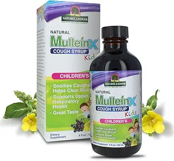 Risposta della natura Mullein X Kids Cough Syrup 4 Ounce - Soothes Coughs, Clears Mucus, Respiratory & Lung Support, Non OGM, Gluten Free, Non Drowsy, Mucus Relief - Natural Honey Flavor
