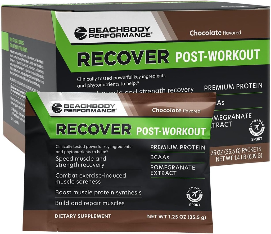 BODi Recover Whey Protein Powder Blend– Post-Workout Chocolate Whey Supplement für Muskel-Recover mit 20g Protein, BCAAs, Granatapfelextrakt - Schnelle Erholung - 18 Servierpakete