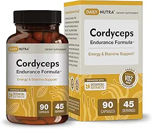 Cordyceps Endurance Formula Natural Energy Supplement - Caffeina Free | Organic Mushroom Extract with KSM-66 Ashwagandha, Eleuthero & Rhodiola (90 capsule)