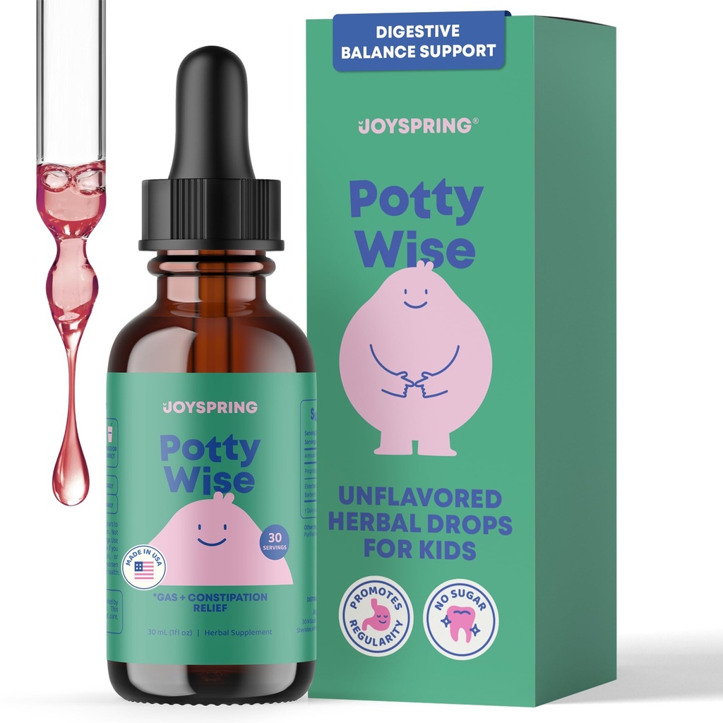JoySpring Potty Gocce di Wise – Rilievo naturale di costipazione per bambini e bambini – Elderberry, Estratto di radice di liquirizia, Seme di finocchio & Senna – Integratore di miscela liquida vegana senza zucchero (1 fl oz) 30 Serve