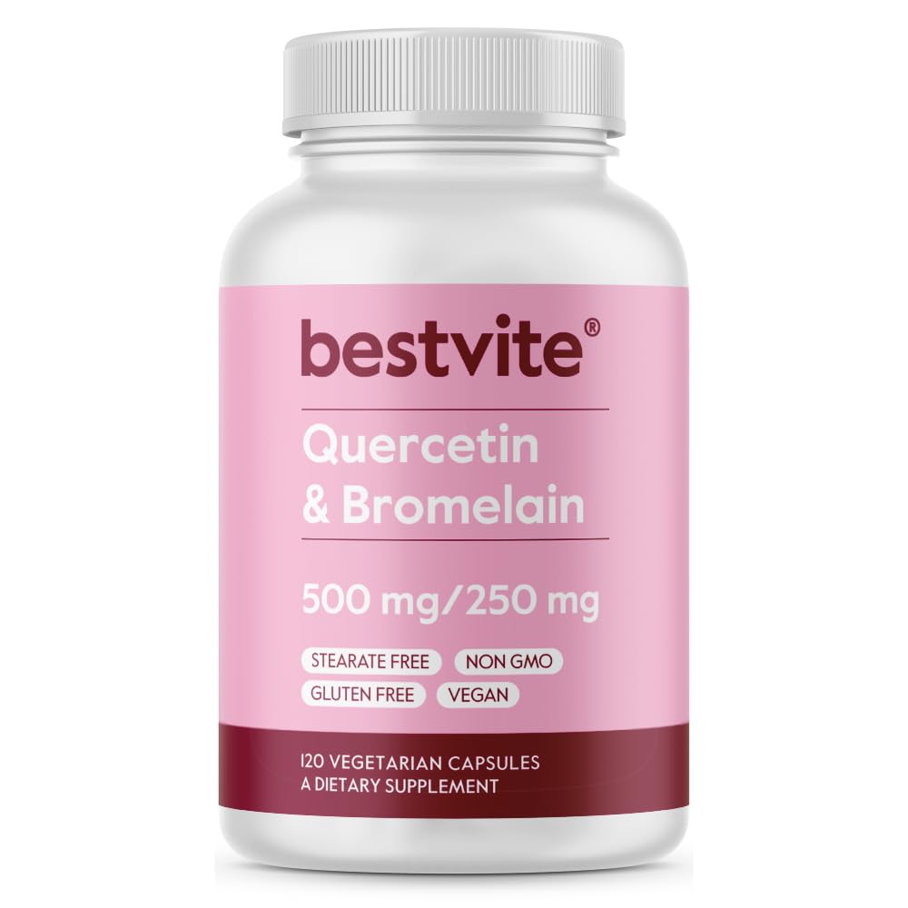 BESTVITE Quercetin mit Bromelain 500mg/250mg (120 vegetarische Kapseln) - No Stearates - No Silicon Dioxide - Vegan - Non GMO - Glutenfrei