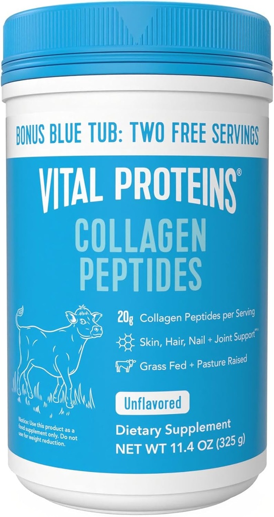 Polvere di peptidi di collagene delle proteine vitali - Supporta i capelli, l'unghia, la pelle, la salute comune, senza aroma, lo zucchero zero, 11.4oz
