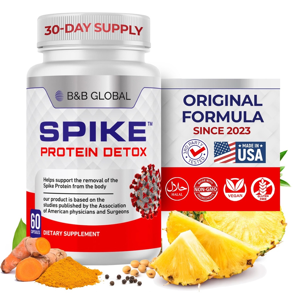 Spike Protein Detox - Spike Support Supplement für Protein Balance - Unflavored 3-in-1 Blend mit Nattokinase 4000Fu, Bromelain 500mg, Curcumin 1000mg - Made in USA - 60 Kapseln, 30 Tage Versorgung