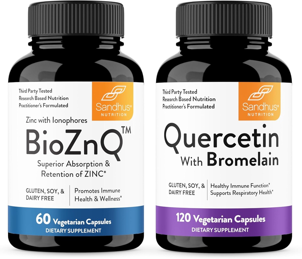 Integratore di zinco di Sandhu con Ionophores con Assorbimento Superiore & Quercetin con Bromelain 1000mg Per Serve Bioflavonoids Supplement Complex| Supporta la salute immunitaria e respiratoria