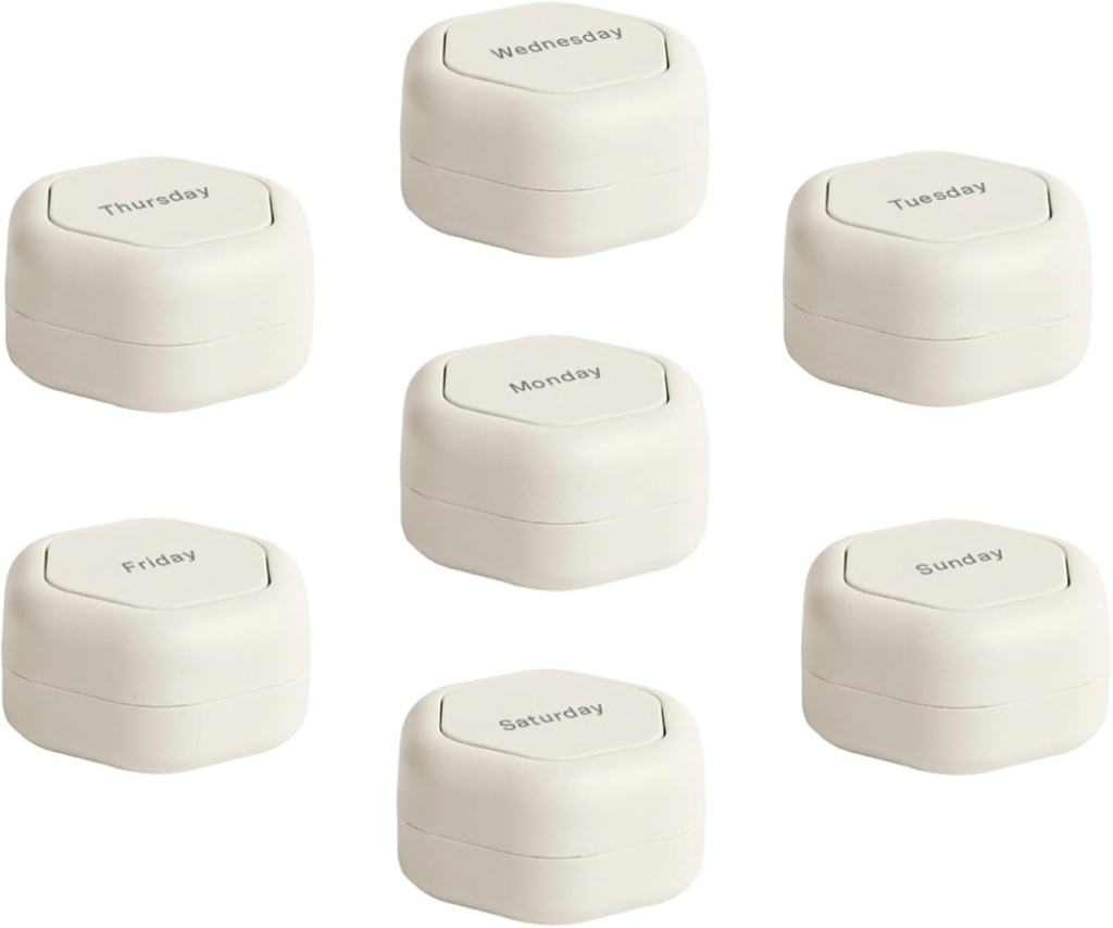 Cadence Travel Container - Pill Case Set - Magnetic Travel Capsules,Tagesmedizin Organizer für Pillen, Ergänzungen, & Vitamine - 7 Flex Smalls (0.56oz) für Wöchentliche Pille Organizer - Sand