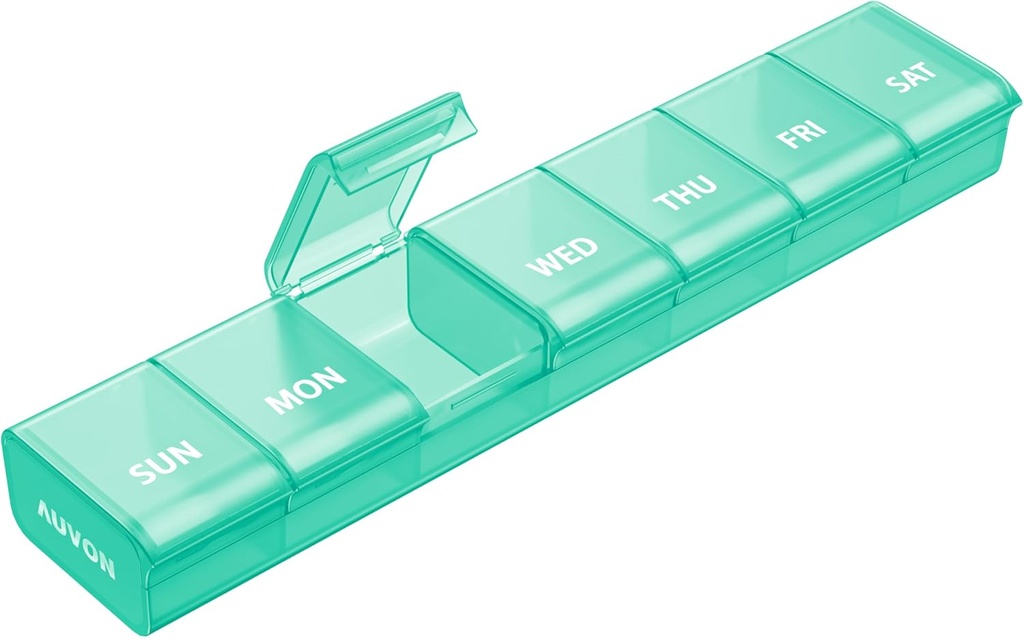 AUVON Weekly Pill Organizer with Efffortless Opening Design, Arthritis Friendly Pill Box, BPA-Free Pill Organizer 7 Day, Cute & Portable Pill Case pour les vitamines, suppléments et médicaments