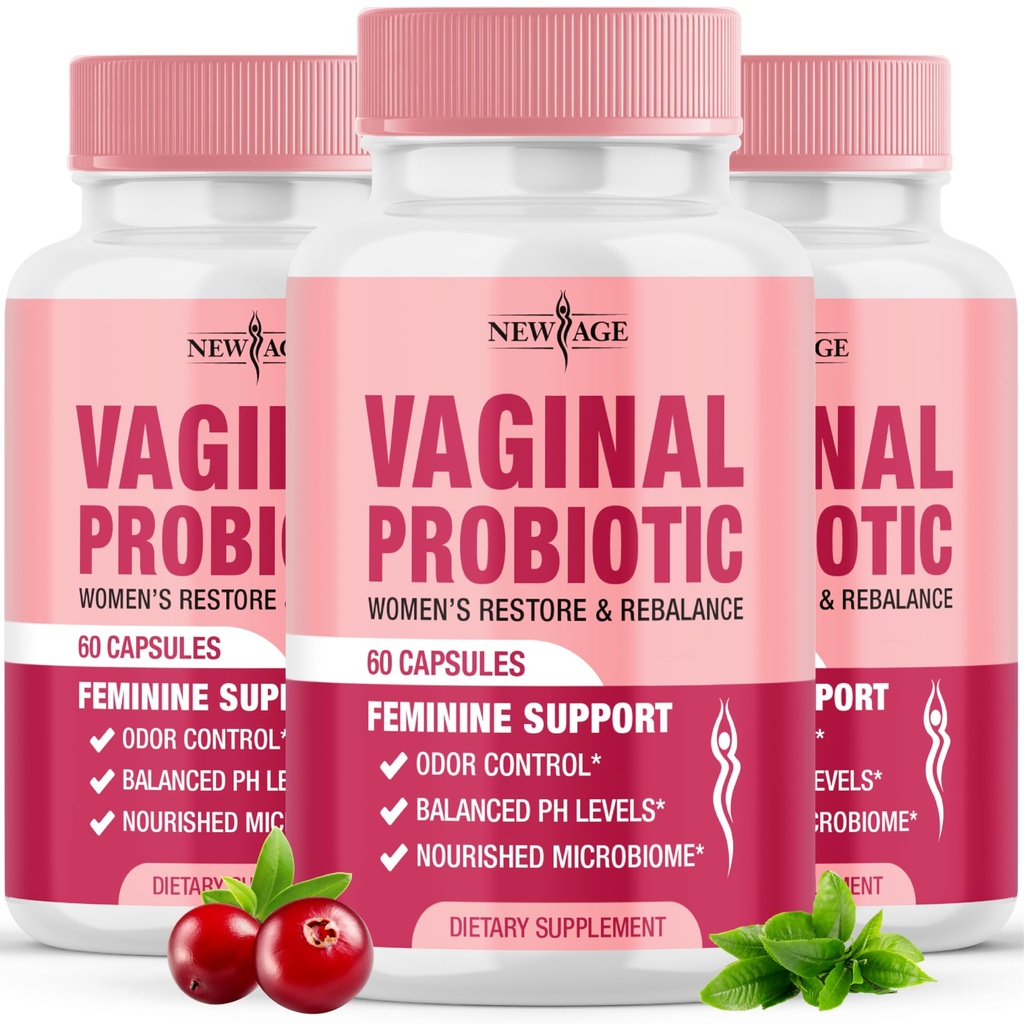 NUOVO AGE Vaginal Probiotici per le donne con prebiotici, estratto di mirtillo, e una miscela probiotica di Lactobacillus, Supporta equilibrio di pH sano, controllo dell'odore, flora vaginale - 180 capsule