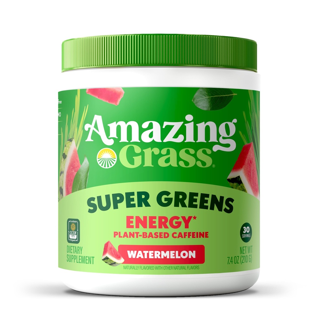 Erstaunliche GrasgrÃ1⁄4nen Mischung Energie: Glatte Mischung, Super Greens Powder & Plant Based Koffein mit Matcha Green Tea & Beet Wurzelpulver, Wassermelone, 30 Servierungen (Packaging May Vary)