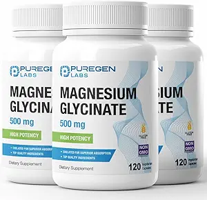 Magnesio Glycinate 500mg [High Potency] Caps Veggie, Chelated for Superior Absorption, Non-GMO, NO Gluten and Dairy, Supporta il muscolo, Giunto e salute del cuore | Total 360 Capsule