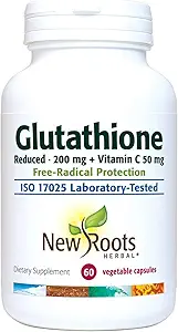 NEU ROOTS HERBAL Glutathion-Ergänzung, 200 mg reduziert + Vitamin C (120 Veg Caps) | Free-Radischer Schutz | Glutenfrei, Non-GMO Formuliert und Made in Canada