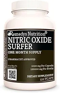 Remèdes Nutrition Oxyde nitrique Surfer $ 1 000 mg, 120 Capsules végétaliens Supplément diététique $ Approvisionnement de deux mois