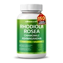 RHODIOLA ROSEA Supplement- 11-in-1 Natürliche Mischung mit Kamille L-Theanin Ashwagandha Heilige Basil Valerian Passionflower - 150 Count - Made & Tested in USA