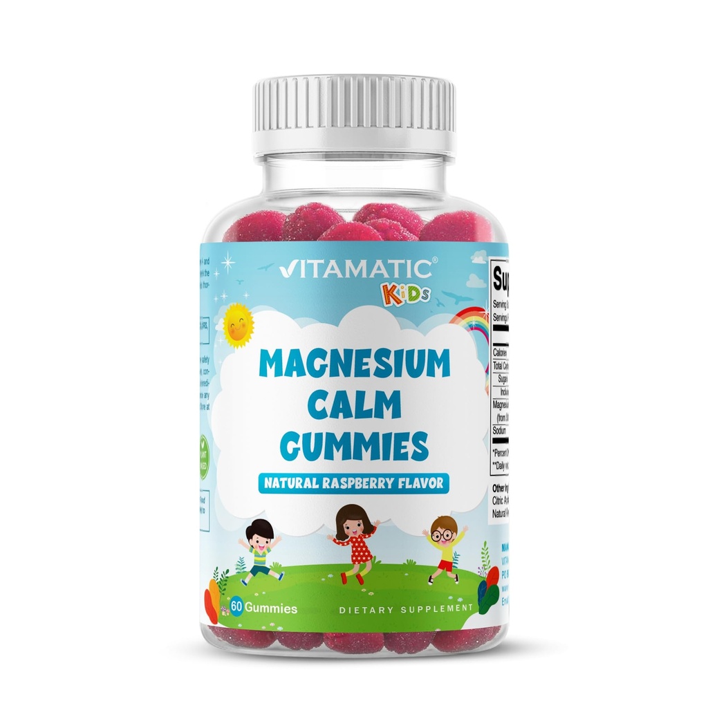 Vitamatic Kids Magnesium Calm Gummies - 60 Vegan Count - Great Tasting - Promote Healthy, Muscle, Bone, & Energy Support