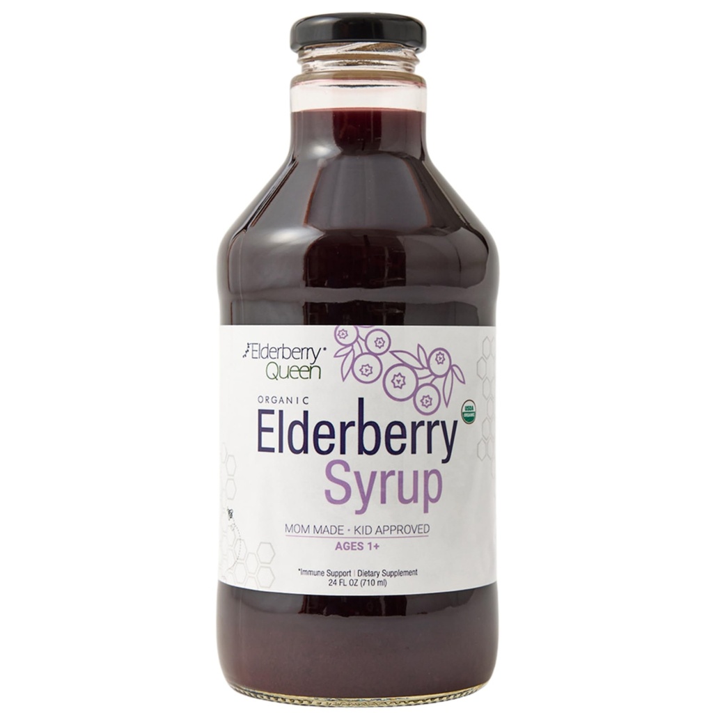 Elderberry Queen Organic Elderberry Syrup 24 Fl Oz - Immununterstützung Formel mit Sambucus Black Elderberry & Aronia Berry - Pure Natural Certified Organic Elderberry Syrup für Kinder und Erwachsene
