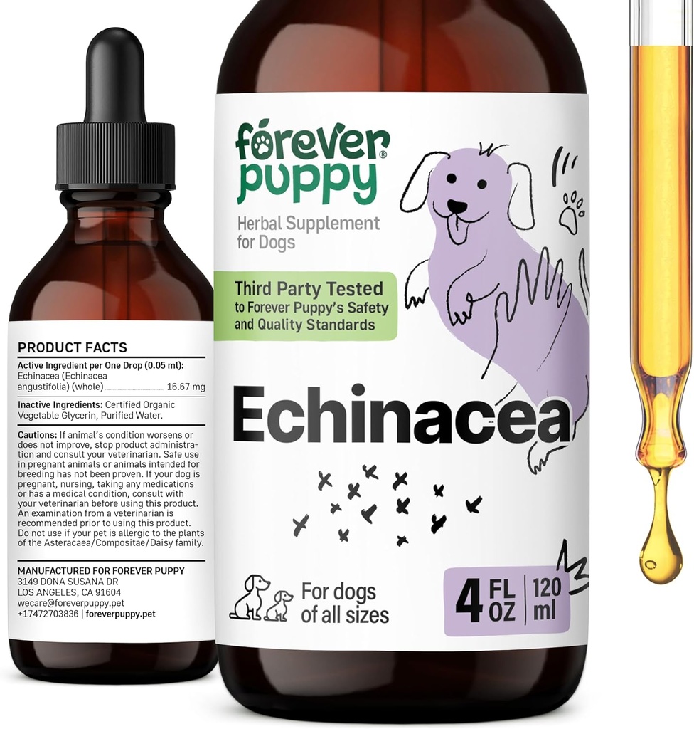 Des gouttes d'échinacée pour les chiens - Immunity Support & Respiratory Health w/Echinacea Herb Extract - Liquid Imune Support Supplément pour les chiens de toutes races et tailles - 4 oz